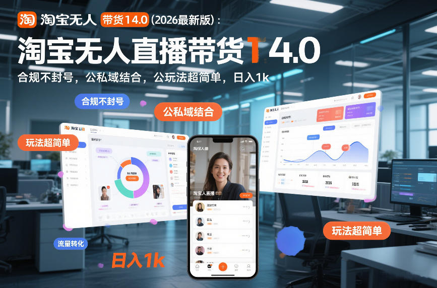 淘宝无人直播带货14.0（2026最新版）：合规不封号，公私域结合，玩法超简单，日入1k+【揭秘】-则成副业项目资源站