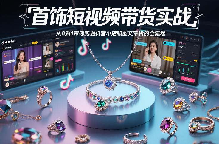 首饰短视频带货实战，从0到1带你跑通抖音小店和图文带货的全流程-则成副业项目资源站