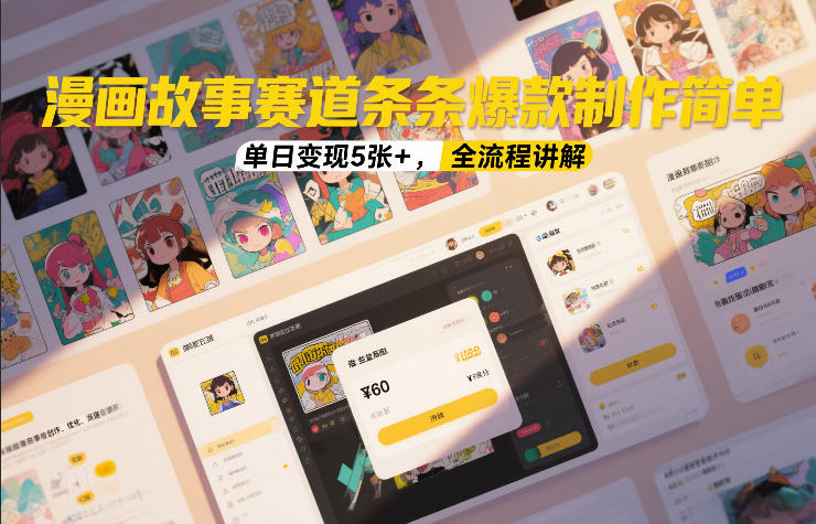 漫画故事赛道条条爆款制作简单，单日变现5张+，全流程讲解-则成副业项目资源站