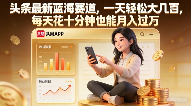 头条最新蓝海赛道，一天轻松大几张，每天花十分钟也能月入过1W【揭秘】-则成副业项目资源站