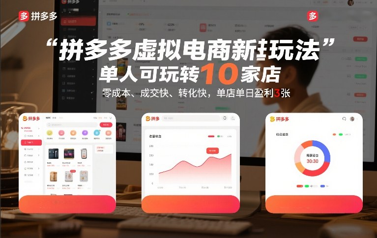 拼多多虚拟电商新玩法，单人可玩转10家店，零成本、成交快、转化快，单店单日盈利3张【揭秘】-则成副业项目资源站