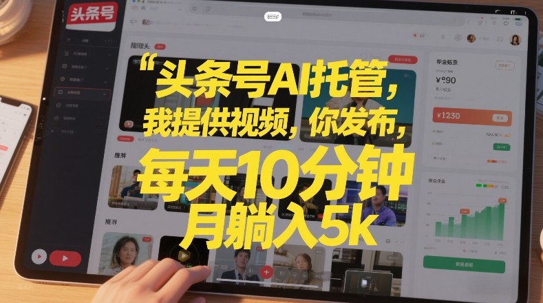 头条号AI托管，我提供视频，你发布，每天10分钟，月躺入5k+【揭秘】-则成副业项目资源站