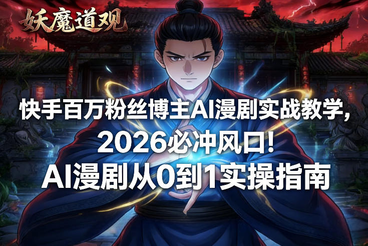 快手百万粉丝博主AI漫剧实战教学，2026必冲风口！AI漫剧从0到1实操指南-则成副业项目资源站