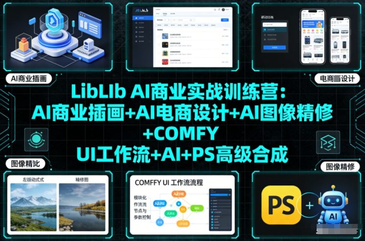 LibLIb AI商业实战训练营：AI商业插画+AI电商设计+AI图像精修+COMFY UI工作流+AI+PS高级合成-则成副业项目资源站