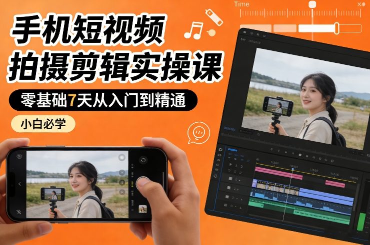 手机短视频拍摄剪辑实操课，零基础7天从入门到精通，小白必学-则成副业项目资源站