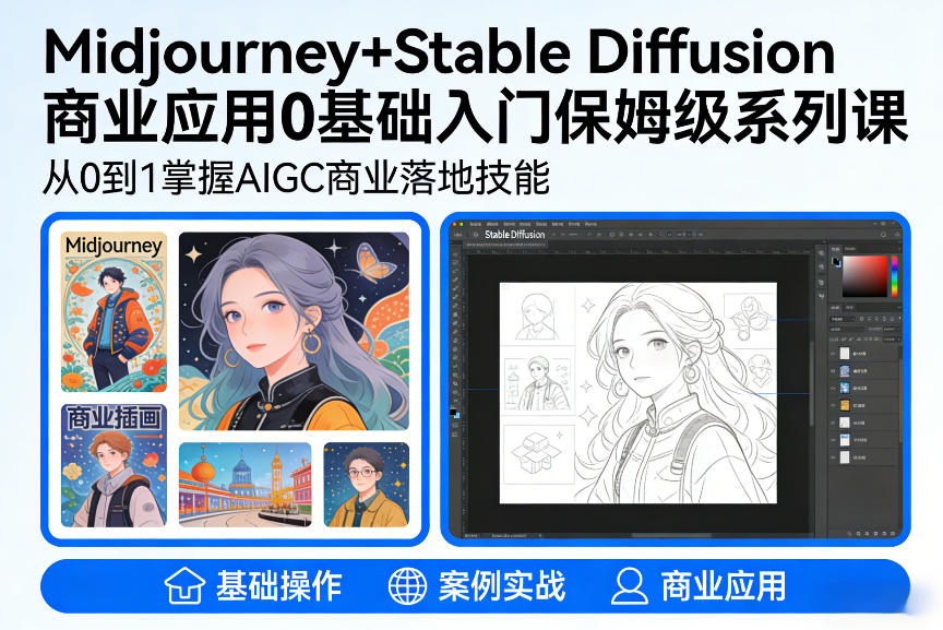 AIGC商业应用Midjourney+Stable Diffusion教程，0基础入门保姆级系列课-则成副业项目资源站