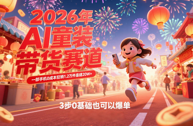 AI童装新春带货赛道，一部手机0成本狂销1.2万件喜提20W+，3步0基础也可以爆单-则成副业项目资源站