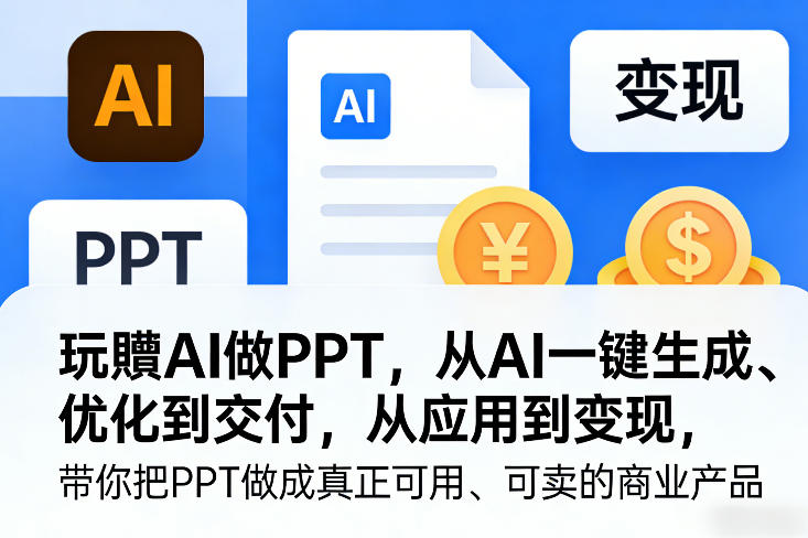 玩賺AI做PPT，从AI一键生成、优化到交付，从应用到变现，带你把PPT做成真正可用、可卖的商业产品-则成副业项目资源站