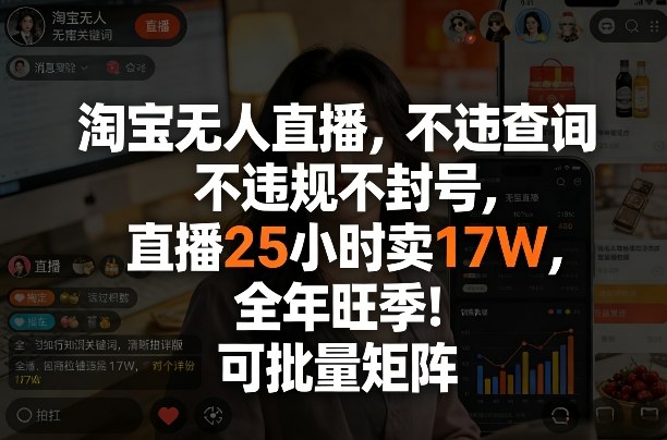 淘宝无人直播，不违规不封号，直播25小时卖17W，全年旺季！可批量矩阵【揭秘】-则成副业项目资源站