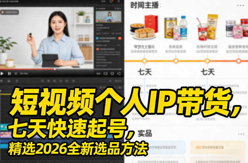短视频个人IP带货，七天快速起号，精选2026全新选品方法-则成副业项目资源站