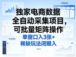 独家电商数据全自动采集项目，可批量矩阵操作，单窗口日入3张+，稀缺玩法闭眼入【揭秘】-则成副业项目资源站