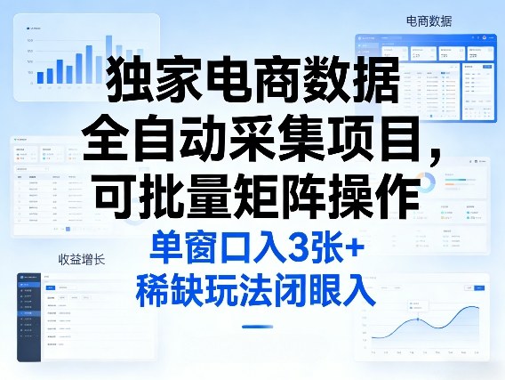 独家电商数据全自动采集项目，可批量矩阵操作，单窗口日入3张+，稀缺玩法闭眼入【揭秘】-则成副业项目资源站