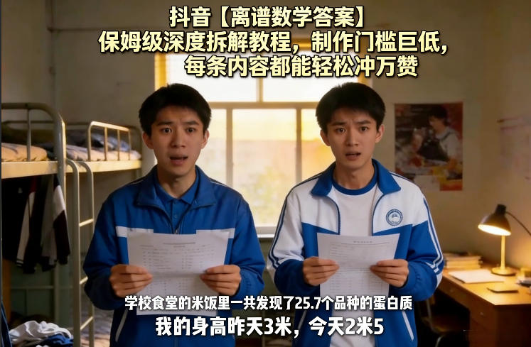 抖音【离谱数学答案】保姆级深度拆解教程，制作门槛巨低，每条内容都能轻松冲万赞，附详细步骤-则成副业项目资源站