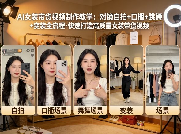 AI女装带货视频制作教学，对镜自拍、口播、跳舞、变装全流程，快速打造高质量女装带货视频-则成副业项目资源站