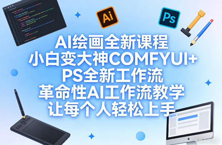 AI绘画全新课程，小白变大神COMFYUI+PS全新工作流，革命性AI工作流教学，让每个人轻松上手-则成副业项目资源站