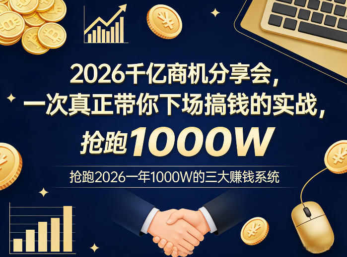 2026千亿商机分享会，一次真正带你下场搞钱的实战，抢跑2026一年1000W的三大賺钱系统-则成副业项目资源站