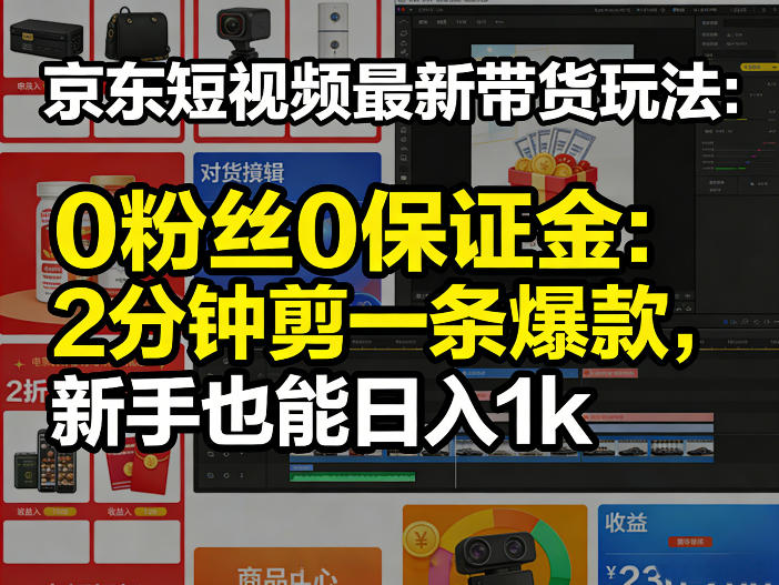 京东短视频最新带货玩法，0粉丝0保证金，2分钟剪一条爆款，新手也能日入1k+【揭秘】-则成副业项目资源站