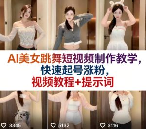 AI美女跳舞短视频制作教学,快速起号涨粉,视频教程+提示词-则成副业项目资源站