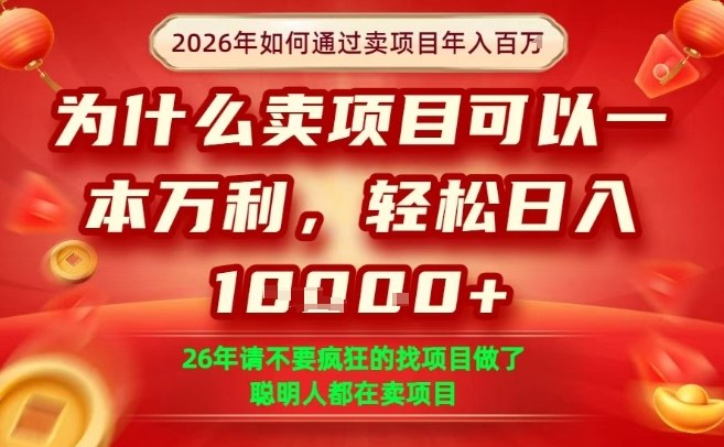 一单净利润1K+，26年想年入100个W，死磕卖项目就够了【揭秘】-则成副业项目资源站