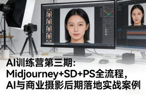 AI训练营第三期:Midjourney+SD+PS全流程,AI与商业摄影后期落地实战案例-则成副业项目资源站