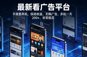 最新看广告平台，不需要养机，保底收益，无限广告，多机一天200+，非常稳定【揭秘】-则成副业项目资源站