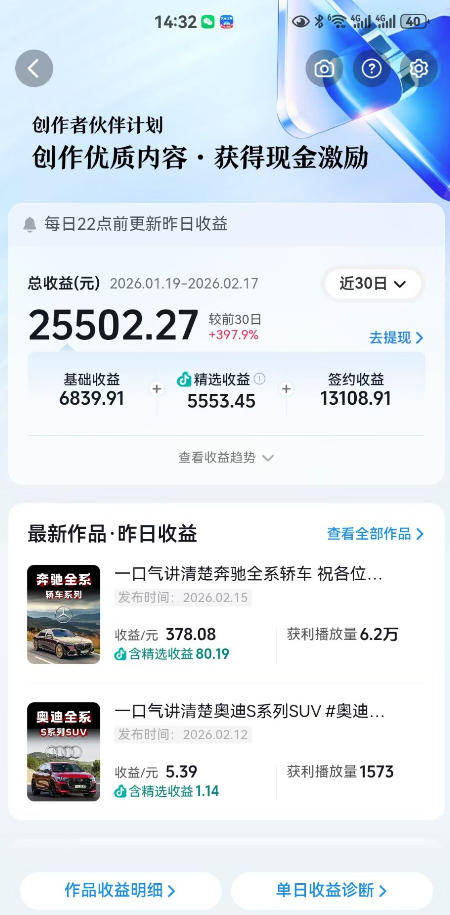 抖音某大佬汽车科普解说教学，流量嘎嘎猛，撸创作伙伴计划精选独家收益，日入5张+-则成副业项目资源站