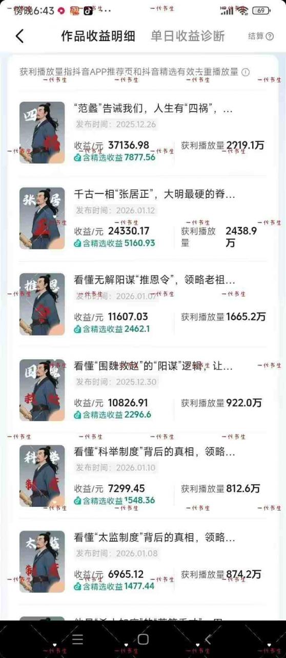 抖音300w粉丝博主的政史类科普视频教学，有大流量扶持，拿伙伴伙伴+精选独家双份收益-则成副业项目资源站