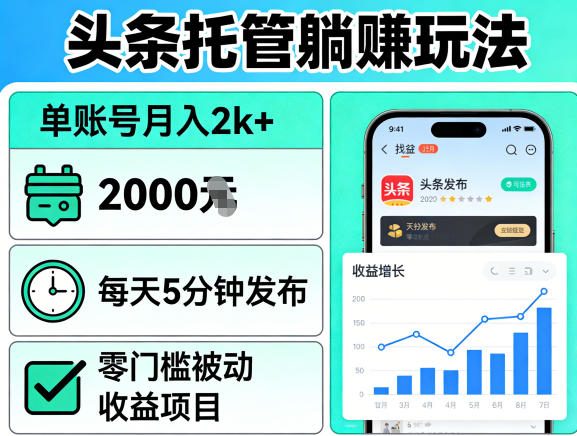 头条托管躺賺玩法，单账号月入2k+，每天5分钟发布即可，零门槛被动收益项目【揭秘】-则成副业项目资源站