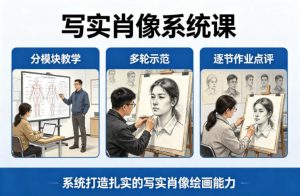 写实肖像系统课，全程分模块教学+多轮示范+逐节作业点评，系统打造扎实的写实肖像绘画能力-则成副业项目资源站