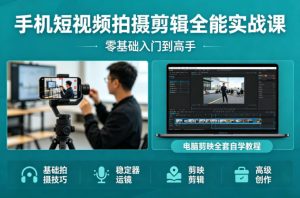 手机短视频拍摄剪辑全能实战课：零基础入门到高手，稳定器运镜+电脑剪映全套自学教程-则成副业项目资源站