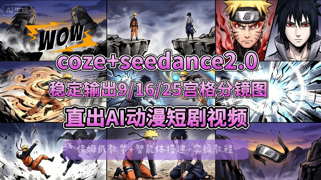 [COZE搭建教学]COZE+即梦Seedance 2.0稳定输出9-16-25宫格分镜图直出AI漫剧视频-则成副业项目资源站