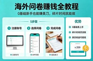 海外问卷賺钱全教程，0基础新手也能賺美刀，碎片时间就能做-则成副业项目资源站