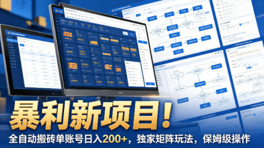 暴利新项目！全自动搬砖单账号日入200+，独家矩阵玩法，保姆级操作【揭秘】-则成副业项目资源站