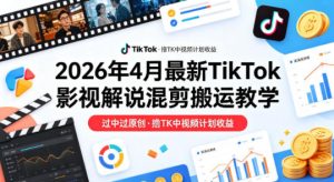 26年4月最新TikTok影视解说混剪搬运教学，过中过原创，撸TK中视频计划收益-则成副业项目资源站