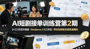AI短剧接单训练营第2期,3+2工作流升级版,Seedance 2.0工作流,带你玩转新流程极速賺钱-则成副业项目资源站