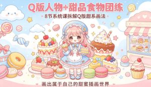 Q版人物+甜品食物团练,8节系统课拆解Q版甜系画法,画出属于自己的甜蜜插画世界-则成副业项目资源站