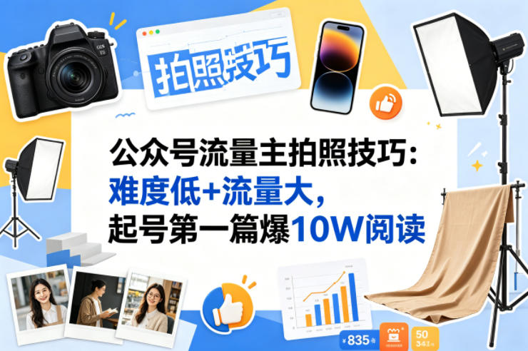 公众号流量主之拍照技巧赛道，难度低+流量大，起号第一篇就爆了10w阅读-则成副业项目资源站