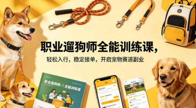 职业遛狗师全能训练课，轻松入行，稳定接单，开启宠物赛道副业-则成副业项目资源站