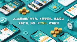 2026最新看广告平台，不需要养机，保底收益，无限广告，多机一天200+，收益稳定【揭秘】-则成副业项目资源站