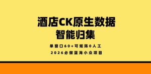 酒店CK原生数据智能归集，单窗口60+可矩阵0人工，2026必做蓝海小众项目【揭秘】-则成副业项目资源站