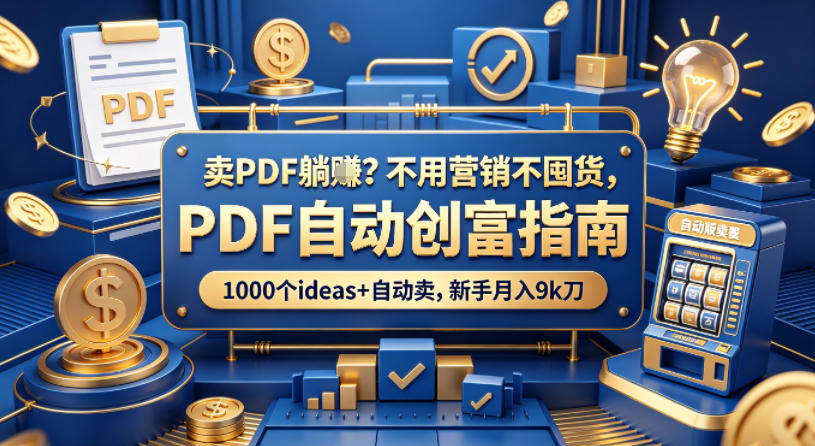 卖PDF躺賺？不用营销不囤货，PDF自动创富指南，1000个ideas+自动卖，新手月入9k刀【原创双语字幕】-则成副业项目资源站