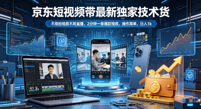 京东短视频带货最新独家技术，不用拍视频不用直播，2分钟一条爆款视频，操作简单，日入1k+【揭秘】-则成副业项目资源站