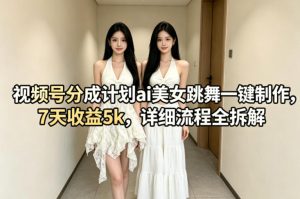 视频号分成计划ai美女跳舞一键制作，7天收益5k，详细流程全拆解-则成副业项目资源站