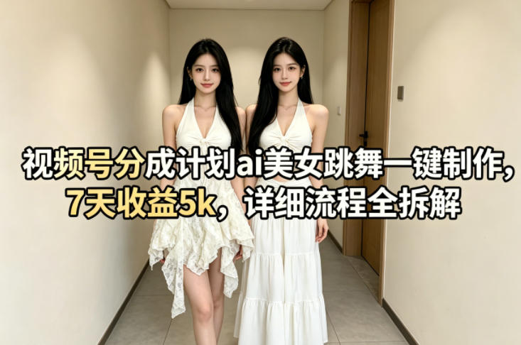 视频号分成计划ai美女跳舞一键制作，7天收益5k，详细流程全拆解-则成副业项目资源站