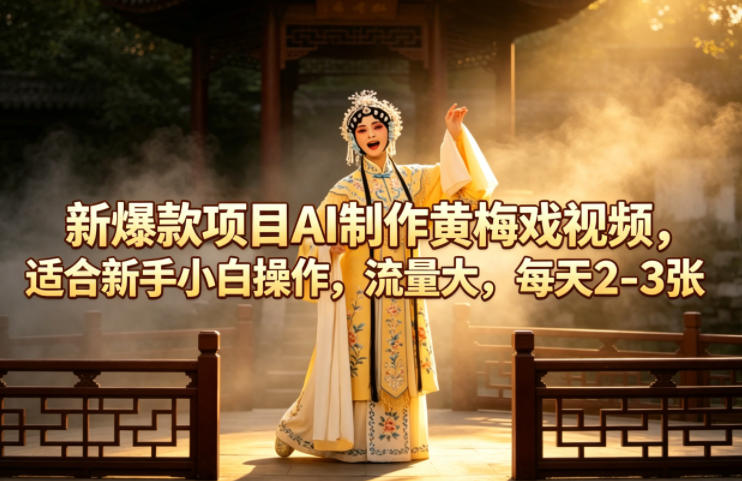 新爆款项目AI制作黄梅戏视频，适合新手小白操作，流量大，每天2-3张-则成副业项目资源站