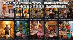 炸了！单条视频爆赞29.9W！用AI做水果狗血剧，5分钟教你复刻同款爆款（附保姆级教程）-则成副业项目资源站