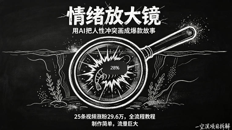 AI制作“情绪放大镜“视频，25条视频涨粉29.6W粉，流量巨大，制作简单，全流程教程-则成副业项目资源站