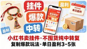 小红书卖挂件，不囤货纯中转复制爆款玩法，单日盈利3-5张-则成副业项目资源站
