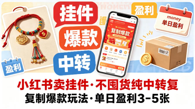 小红书卖挂件，不囤货纯中转复制爆款玩法，单日盈利3-5张-则成副业项目资源站