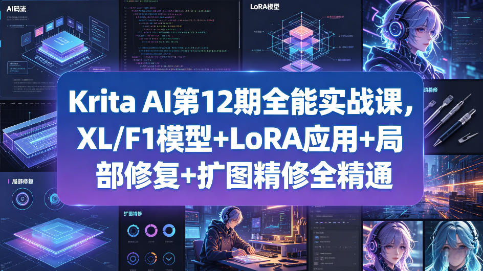 Krita AI第12期全能实战课，XL/F1模型+LoRA应用+局部修复+扩图精修全精通-则成副业项目资源站